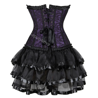 Corset Dress Tutu Skrits Set Overbust With Lace Costume Party Sexy Burlesque Ladies Outfit Plus Size Gothic Halloween Red Black - The world bestselling 