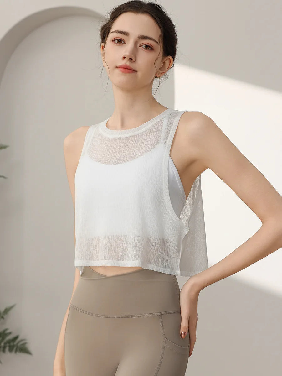 Sports Vest, Women's Chiffon Breathable Loose Running Sleeveless Cover Up, Fitness Suit Top, Summer - The world bestselling 