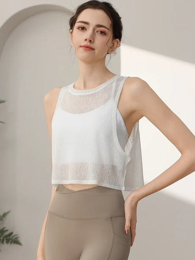 Sports Vest, Women's Chiffon Breathable Loose Running Sleeveless Cover Up, Fitness Suit Top, Summer - The world bestselling 