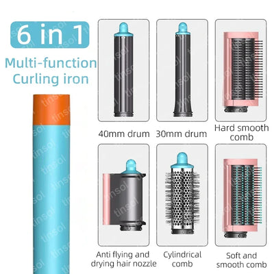 6-in-1 Multi-Function Hair Dryer Styling Tool Curling Iron Hot Air Brush Curling Rod Salon Professional Hair Styler