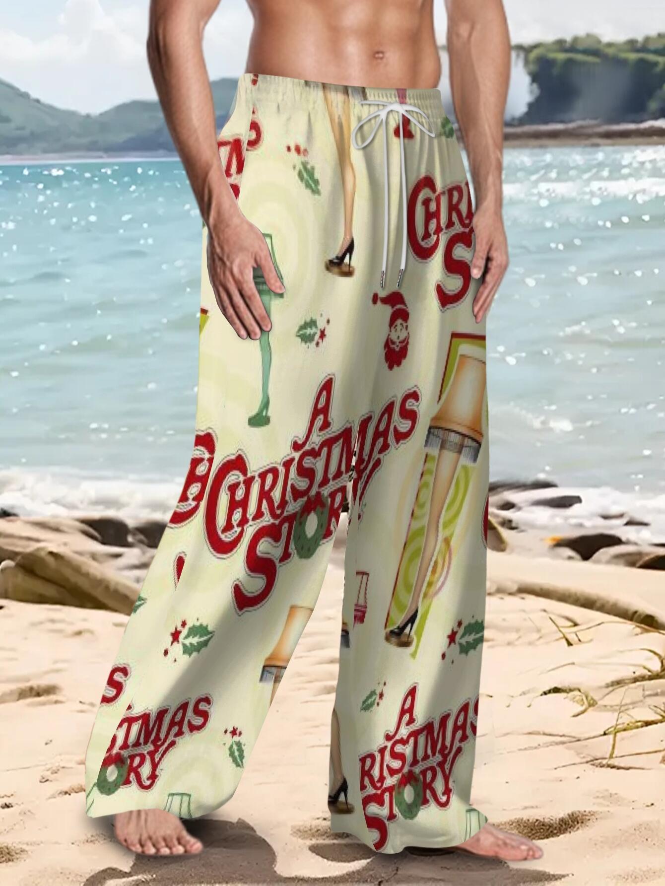 [Christmas Story Leg Lamp Pants] Funny Christmas Movie Costume - Men's & Women's Christmas Story Leg Lamp Pants | Retro Holiday Pants with Auntie Mame's Green Slippers Design - Soft Stretchy Blend Trousers for Parties & Gifts - The world bestselling 