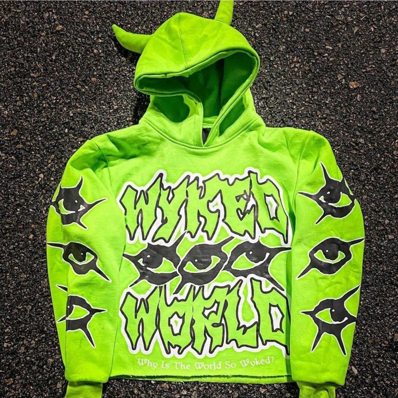 Men'S & Women'S Neon Green Hoodie - Funny Graphic Pullover Sweatshirt with Horn Hat, Loose Fit Streetwear for Cosplay, Themed Events - Harajuku Y2K Fashion Sweater, Casual Wear, Bold Print, Comfortable Fabric, Unisex Clothing - The world bestselling 