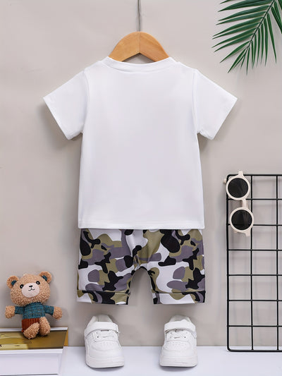 2pcs Baby Girls Boys "MAMA'S Little MAN" Print Summer Outdoor Set, T-shirt & Camo Shorts, Baby Unisex Clothing, As Gift - The world bestselling 