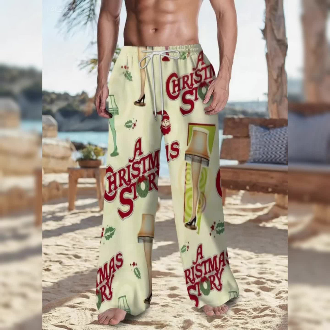 [Christmas Story Leg Lamp Pants] Funny Christmas Movie Costume - Men's & Women's Christmas Story Leg Lamp Pants | Retro Holiday Pants with Auntie Mame's Green Slippers Design - Soft Stretchy Blend Trousers for Parties & Gifts - The world bestselling 